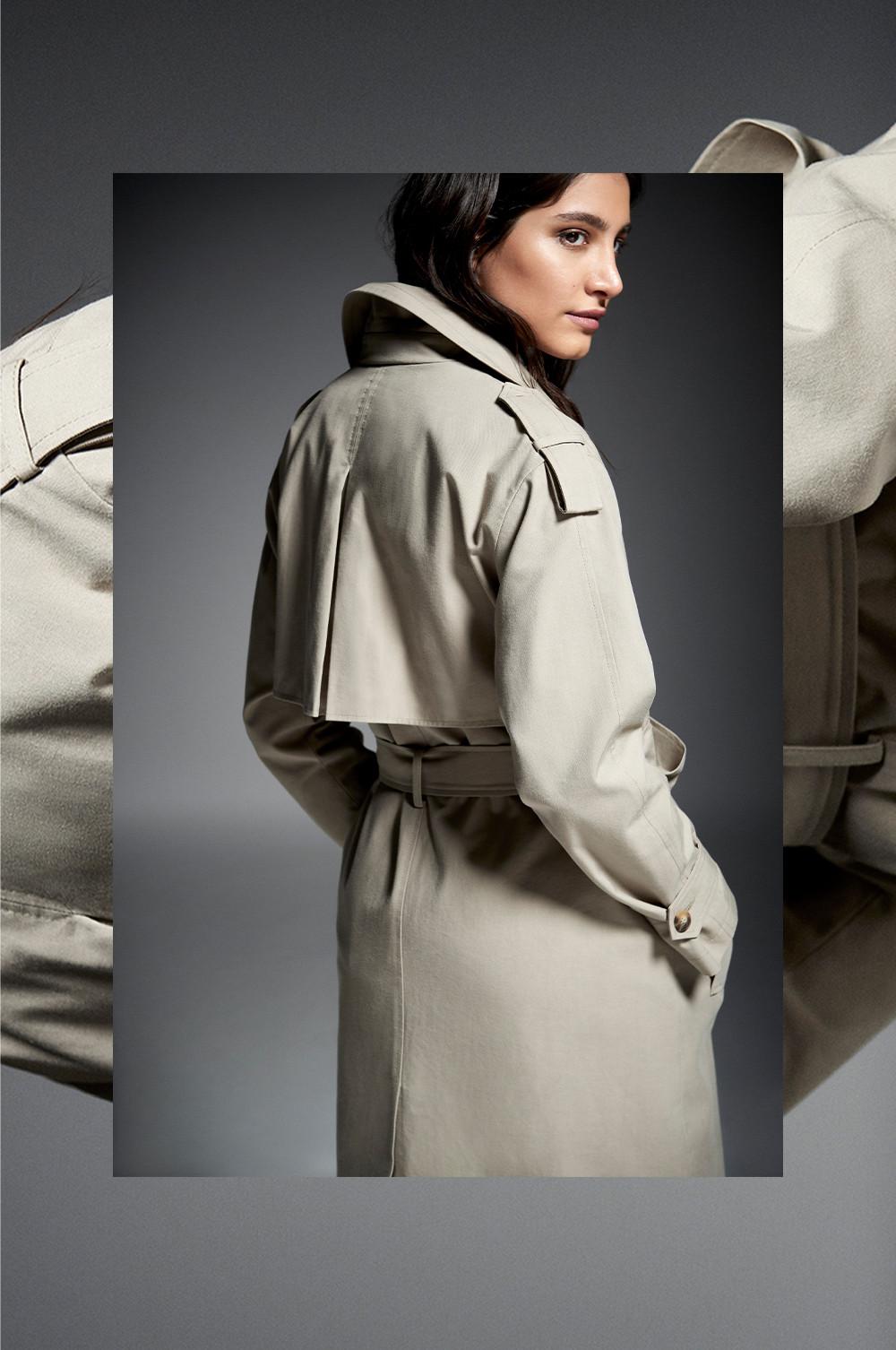 Model wears trench coat